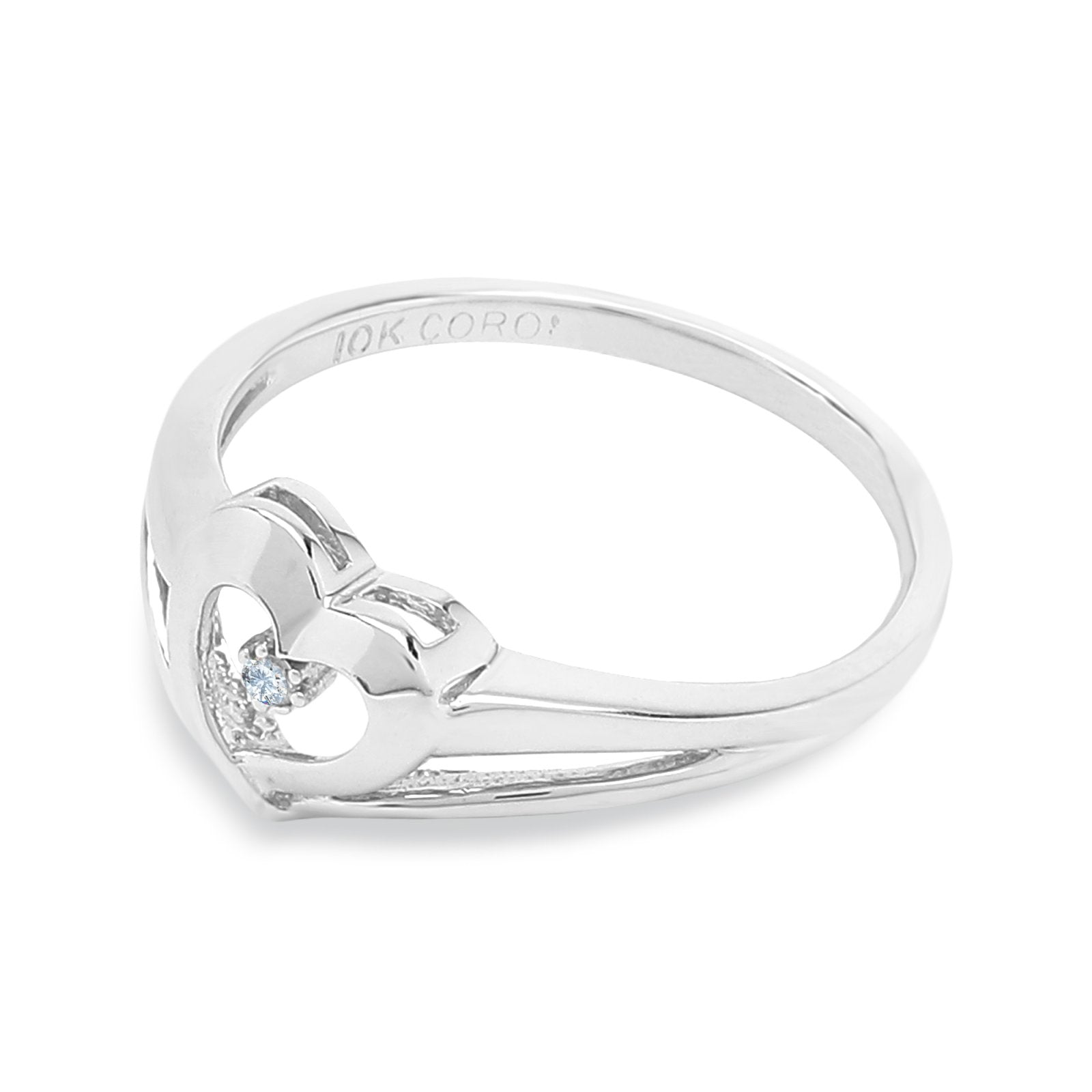 White Gold Ring with Heart Setting and Small Diamond, 10k