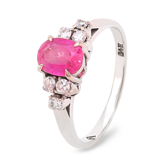 White Gold Oval Shape Ruby and Diamond Ring. 14k, Ruby: 0.82ct. TDW: 0.18ct