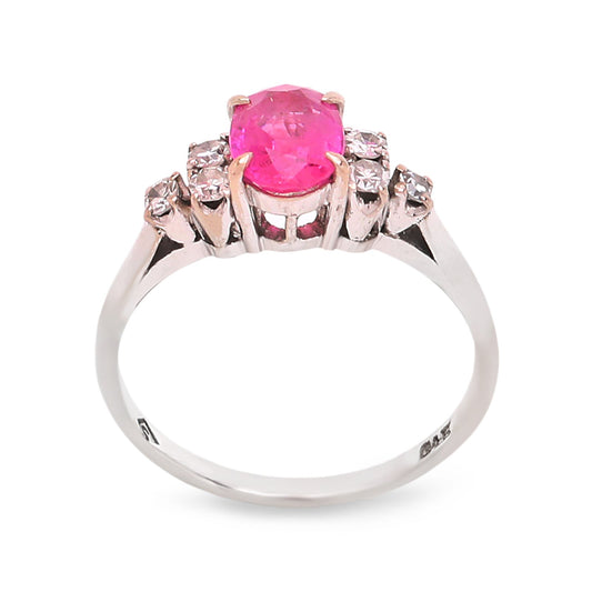 White Gold Oval Shape Ruby and Diamond Ring. 14k, Ruby: 0.82ct. TDW: 0.18ct