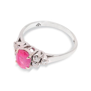White Gold Oval Shape Ruby and Diamond Ring. 14k, Ruby: 0.82ct. TDW: 0.18ct