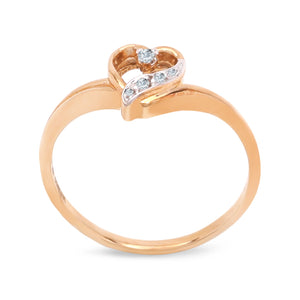 Yellow Gold Ring, Heart with Diamonds, 10k