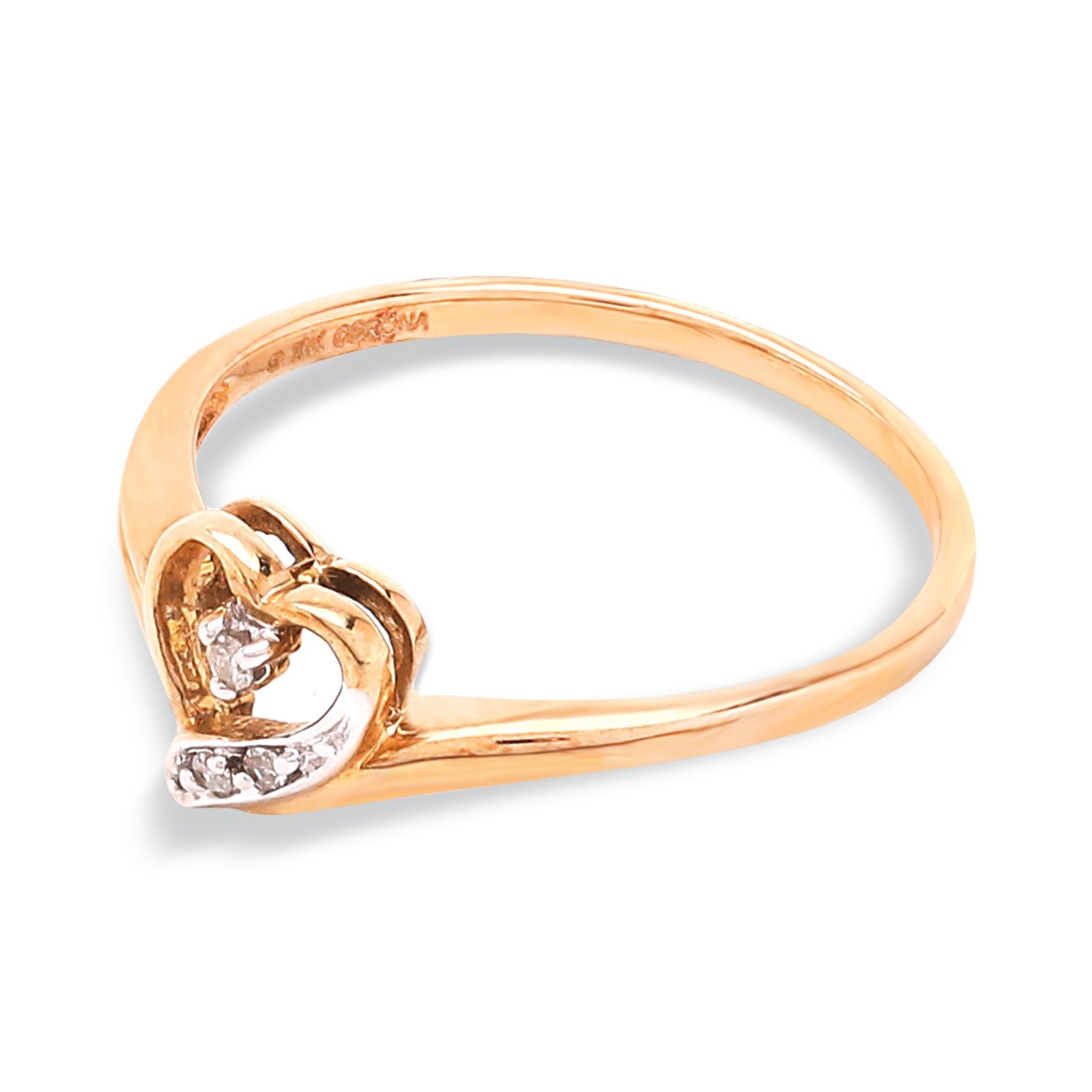 Yellow Gold Ring, Heart with Diamonds, 10k