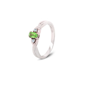 10K White Gold Peridot with Diamonds Ring