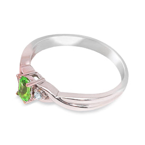 10K White Gold Peridot with Diamonds Ring