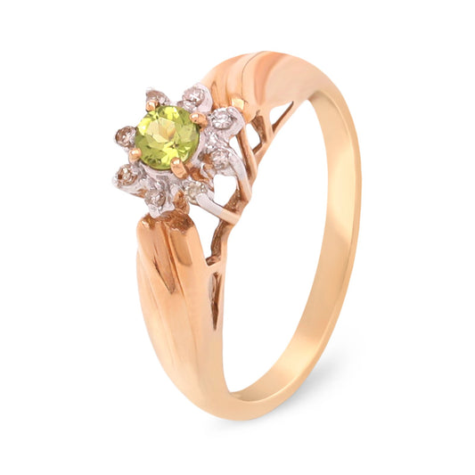 Yellow Gold Ring, Peridot and Diamonds, 10k