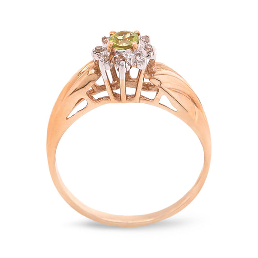 Yellow Gold Ring, Peridot and Diamonds, 10k