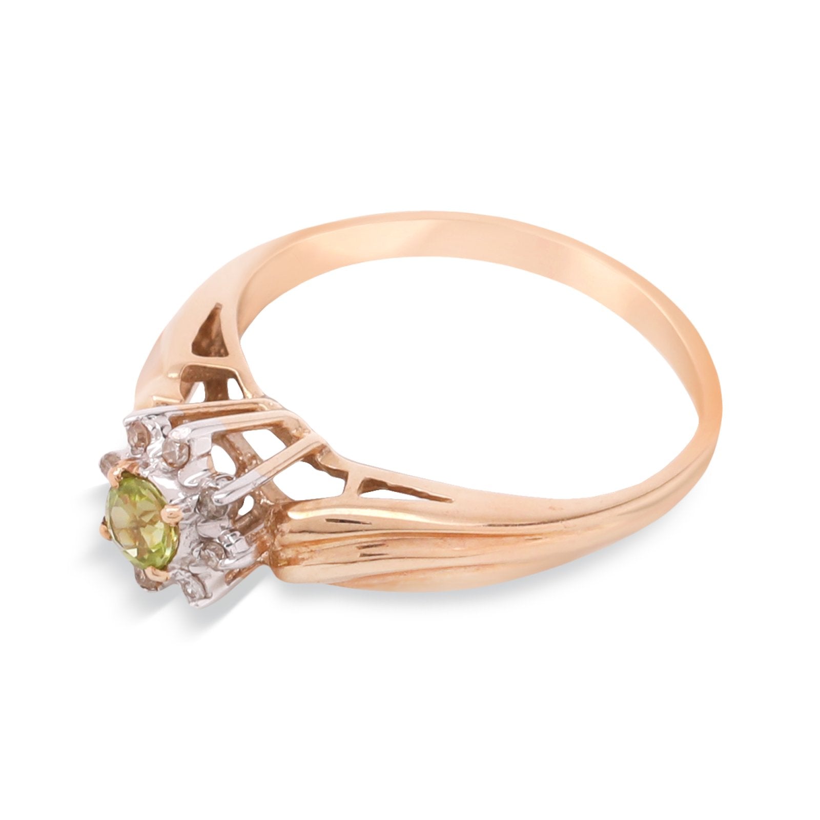 Yellow Gold Ring, Peridot and Diamonds, 10k