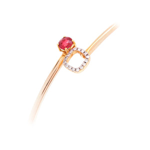 Yellow Gold Bangel Bracelet Setting with 16 Round Diamonds and one Ruby, 18k, TDW: 0.16ct