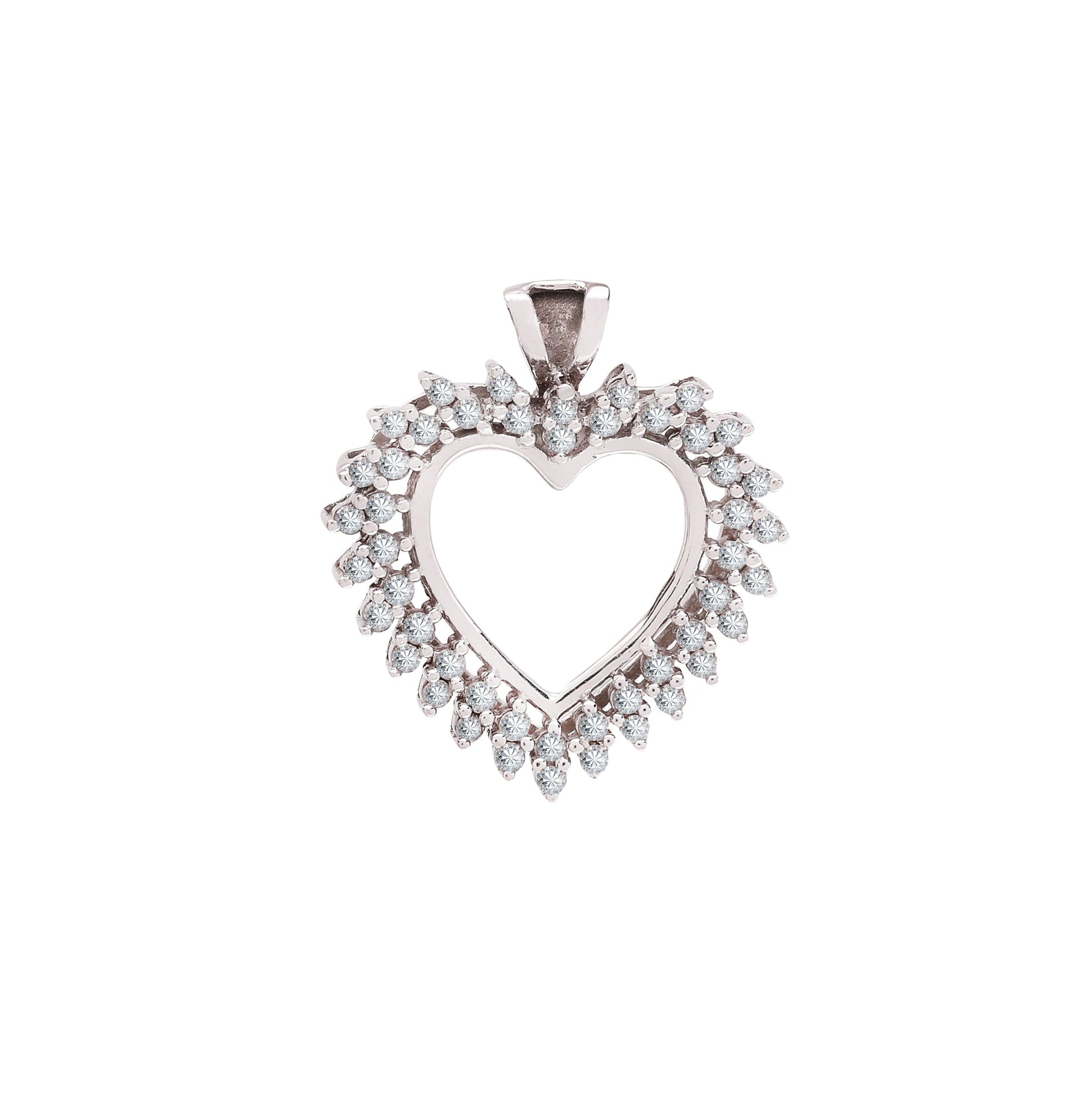 White Gold Double Row Diamond Pendant, Heart setting with 48 Round Natural Diamonds. 10k , TDW: 0.33ct