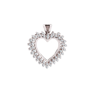 White Gold Double Row Diamond Pendant, Heart setting with 48 Round Natural Diamonds. 10k , TDW: 0.33ct