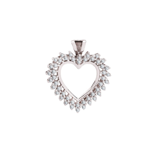 White Gold Double Row Diamond Pendant, Heart setting with 48 Round Natural Diamonds. 10k , TDW: 0.33ct