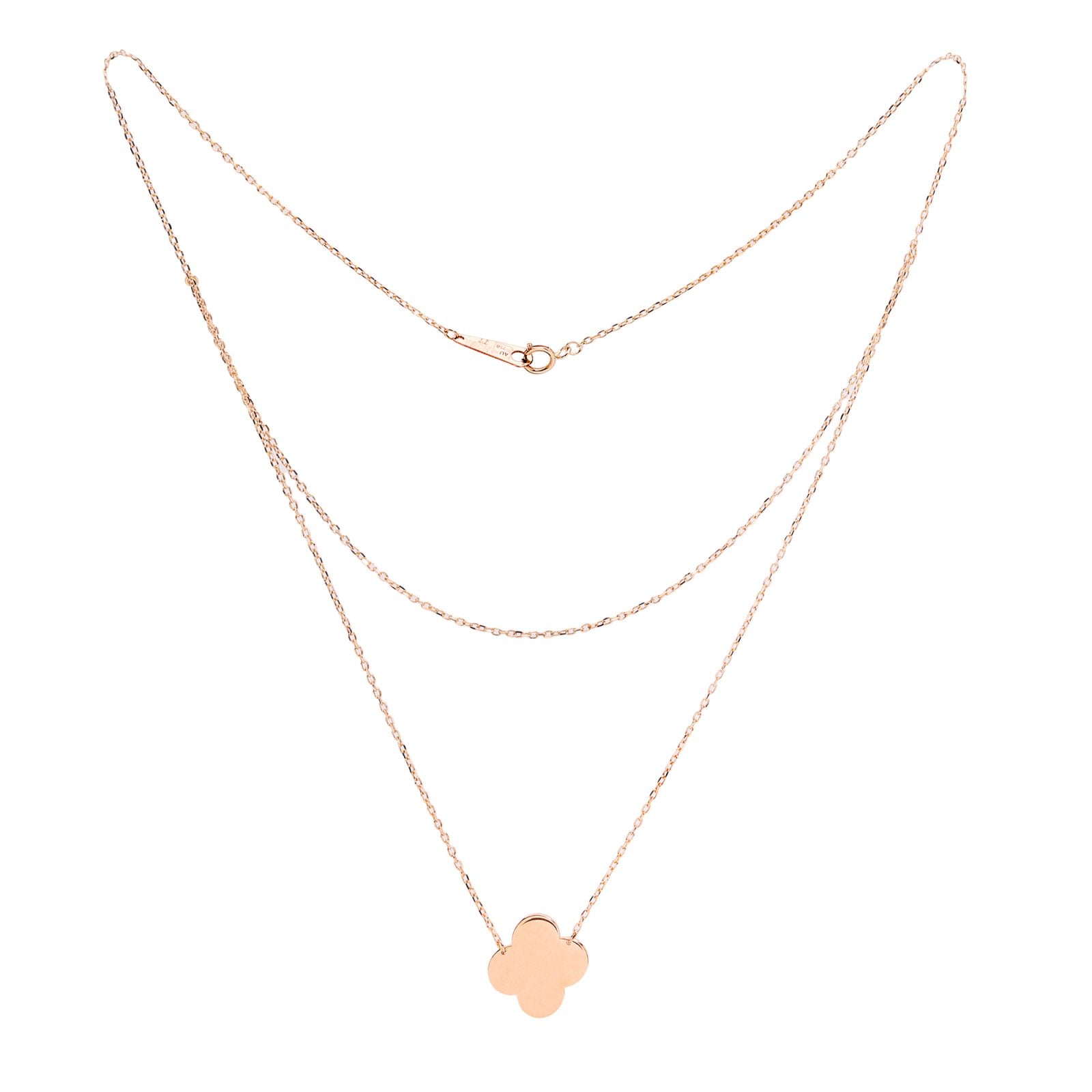 Yellow Gold Layered Necklace with double chain and a clover shaped pendant,  18k, 3.48gr, 18 inches