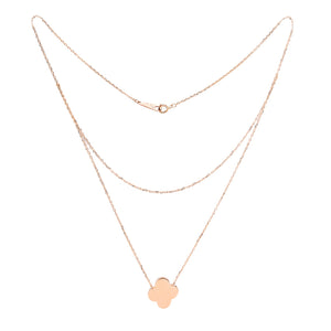 Yellow Gold Layered Necklace with double chain and a clover shaped pendant,  18k, 3.48gr, 18 inches