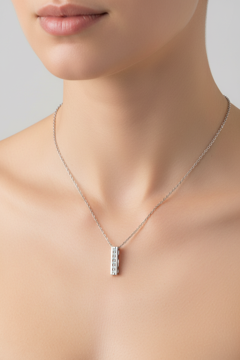 Platinum Beautiful Bar Necklace Setting  with 6 Diamonds ,TDW: 0.12ct