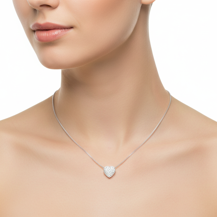 14K White Gold Necklace with one Heart moving in Chain TDW: 0.20ct SI I