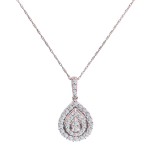 White Gold Pear Shape Double Halo Diamond Necklace 14k with 18