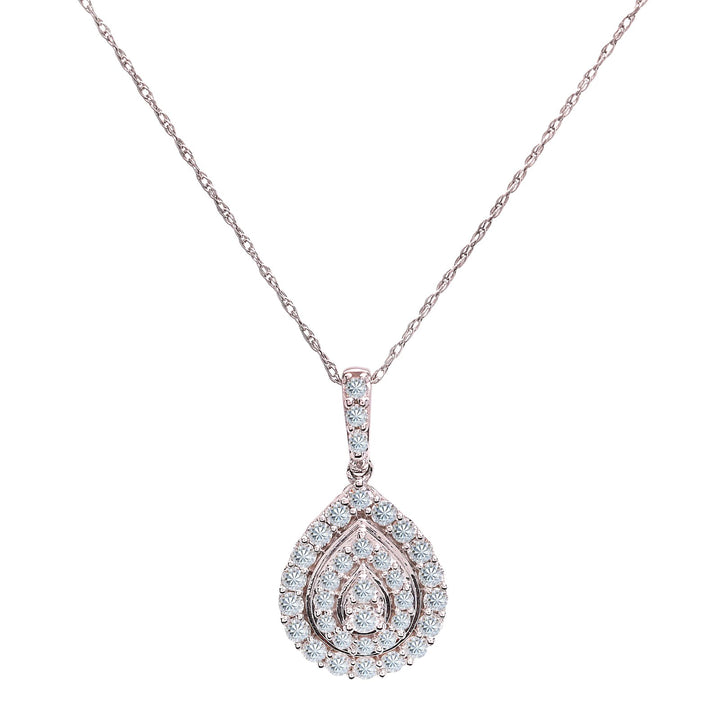 14K White Gold Diamond Pear Halo Necklace 0.50ct