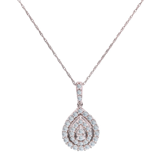 White Gold Pear Shape Double Halo Diamond Necklace 18". 0.5ct. SI GH, 14k