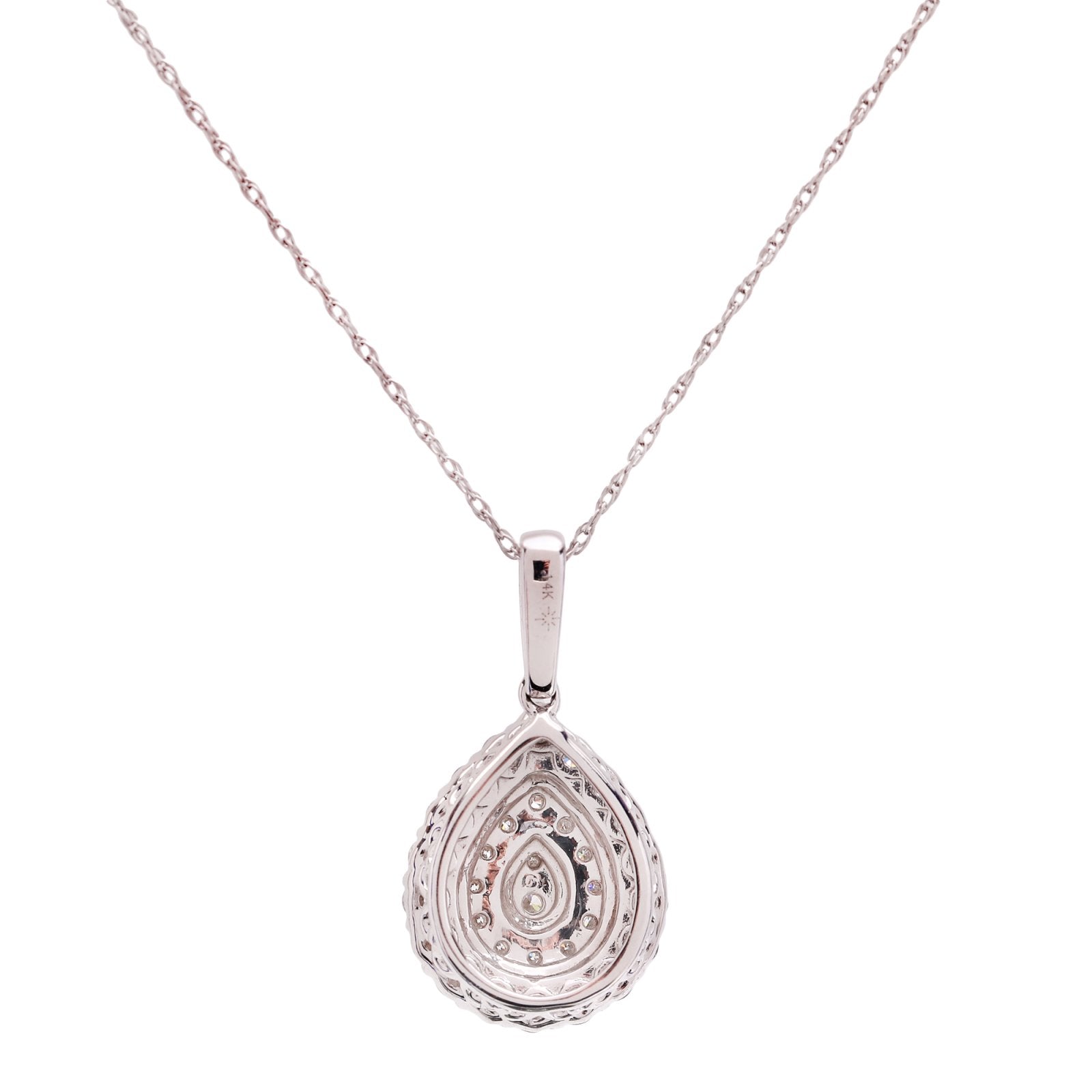 White Gold Pear Shape Double Halo Diamond Necklace 18". 0.5ct. SI GH, 14k