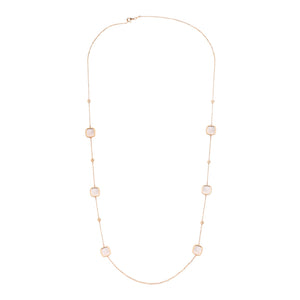 Gold Station Necklace with beads and bezel set square mother of pearl accents, 14k, 9.12gr, 28 inches