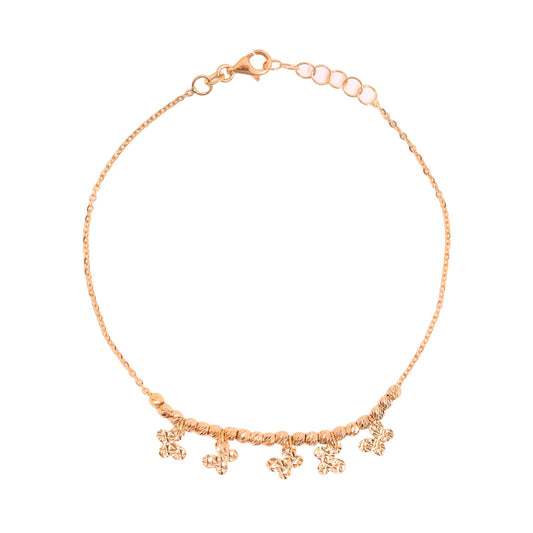 Yellow Gold Bracelet with beads and butterfly charms, 18k, 2.26gr, 7 to 7.5 inch
