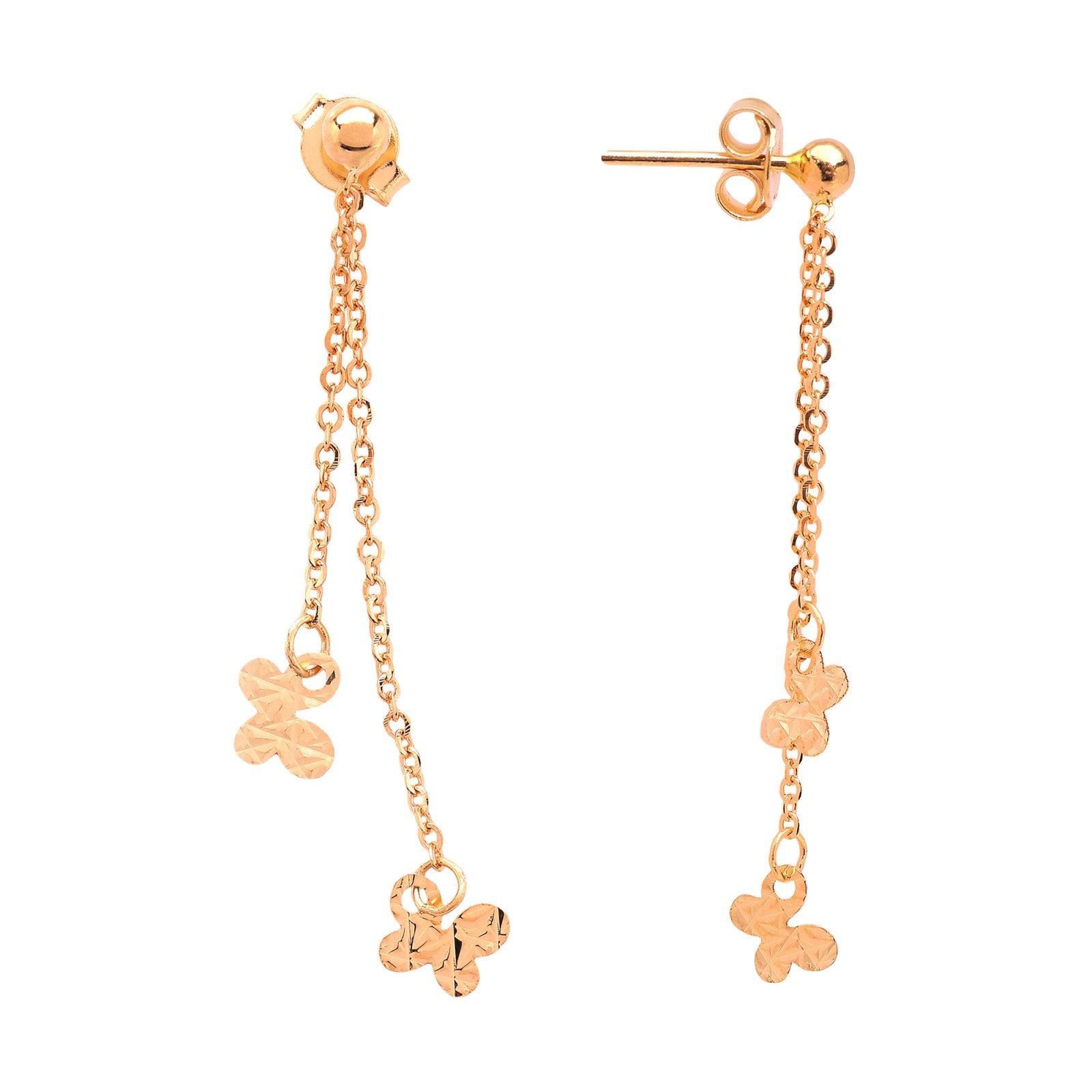 Yellow Gold Dangling Earrings with butterfly charms, 18k, 1.40gr