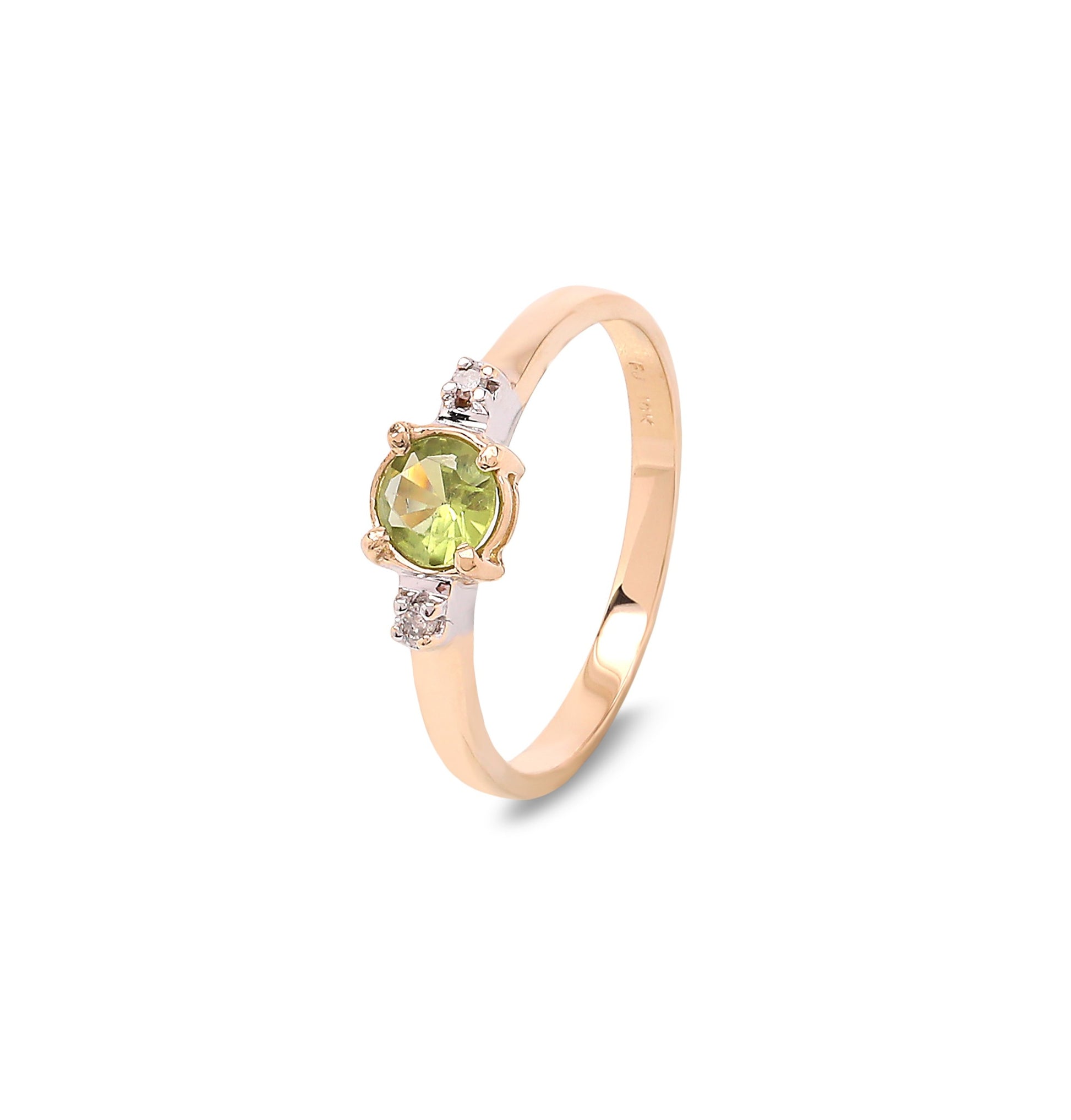 10K Yellow Gold Three-stone Peridot and Diamond Ring