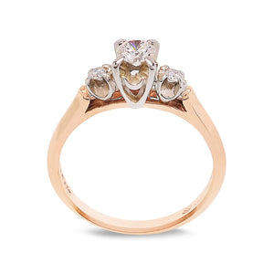 Two Tones Gold Engagement Diamond Ring setting with Three Round Diamonds, 18-14K,  TDW: 0.31ct ,SI, G-H)