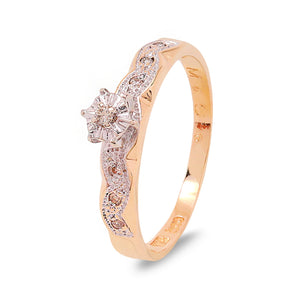Yellow Gold Accent Design With Illusion-set Diamond Center Ring, 14k, TDW: 0.085ct
