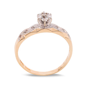 Yellow Gold Accent Design With Illusion-set Diamond Center Ring, 14k, TDW: 0.085ct