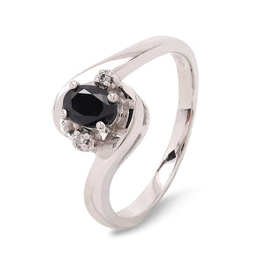 10K White Gold Dark Blue Sapphire and Diamond Ring