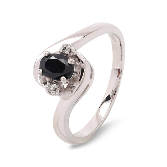 10K White Gold Dark Blue Sapphire and Diamond Ring