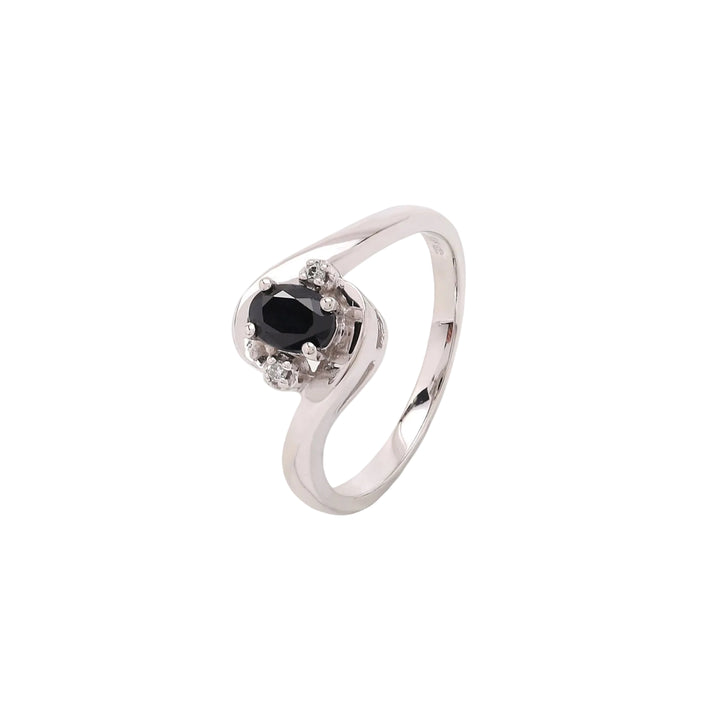 10K White Gold Dark Blue Sapphire and Diamond Ring