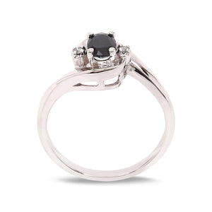 10K White Gold Dark Blue Sapphire and Diamond Ring