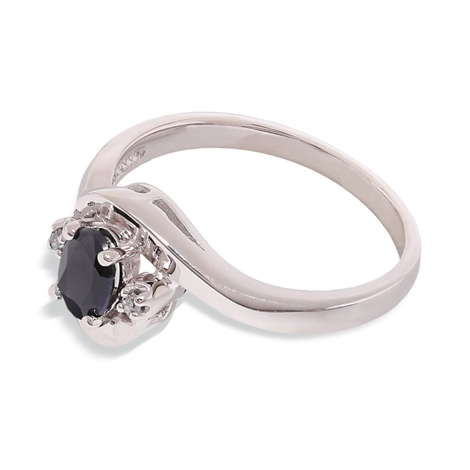 White Gold Dark Blue Sapphire and Diamond Ring, 10K, S: 0.43ct,  TDW: 0.03ct