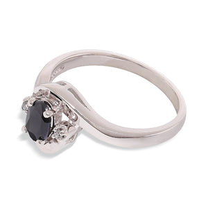 10K White Gold Dark Blue Sapphire and Diamond Ring