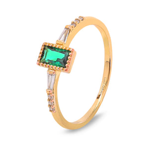 Yellow Gold Ring setting with Green and White Cubic Zirconia, 10k