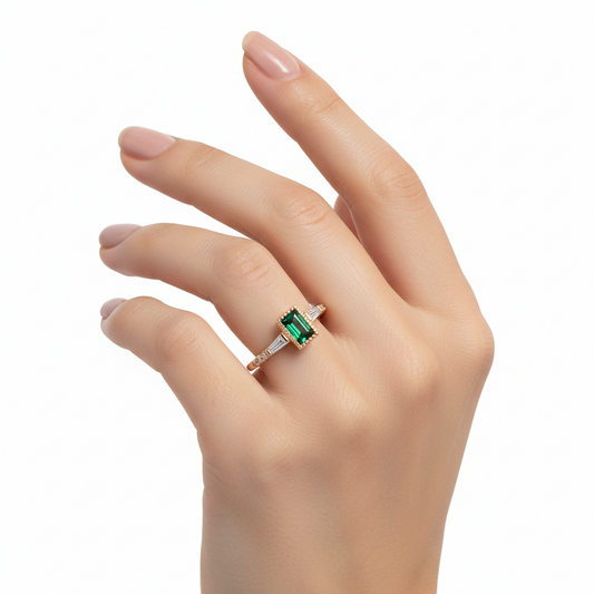 10K Yellow Gold Ring setting with Green and White Cubic Zirconia