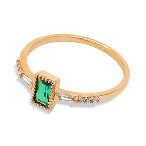 Yellow Gold Ring setting with Green and White Cubic Zirconia, 10k