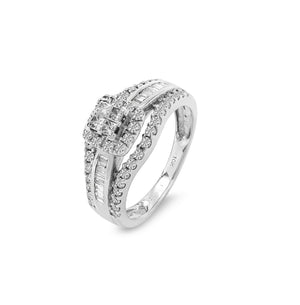 10K White Gold Princess Cluster Halo Engagement Ring