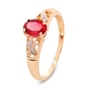 Yellow Gold Lab-created Ruby and Diamond Ring, 10k, TDW: 0.014ct
