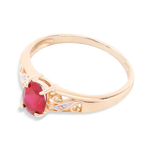 Yellow Gold Lab-created Ruby and Diamond Ring, 10k, TDW: 0.014ct