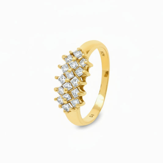 10K Yellow Gold Princess Cut Cluster Boat Diamond Ring