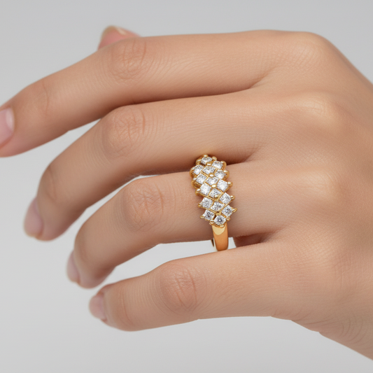 10K Yellow Gold Princess Cut Cluster Boat Diamond Ring