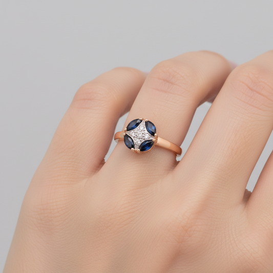 10K Two Tone Gold Sapphire Accent Ring