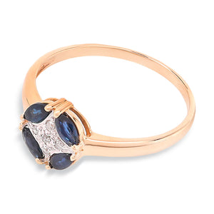 Two Tone Gold Sapphire Accent Ring with Diamond Center, 10k, S: 0.2, TDW: 0.03
