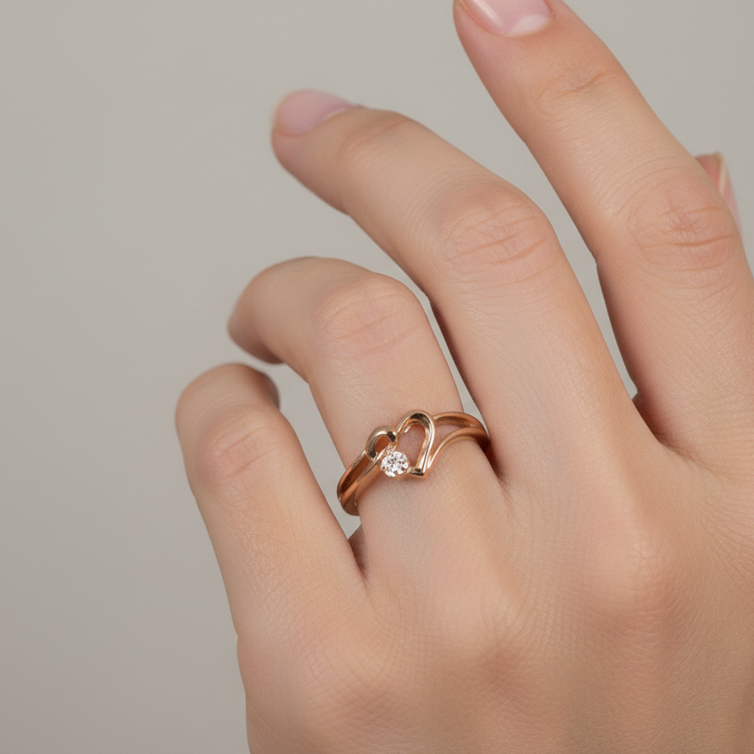 10K Yellow Gold Heart Diamond Ring TDW:0.01ct