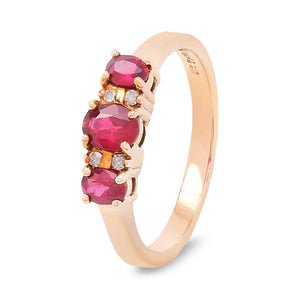 Yellow Gold Three Rubies with Diamond Ring, 10k, R : 0.87ct, TDW: 0.028ct