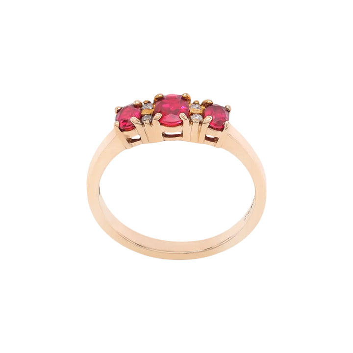 10K Yellow Gold Three Rubies with Diamond Ring