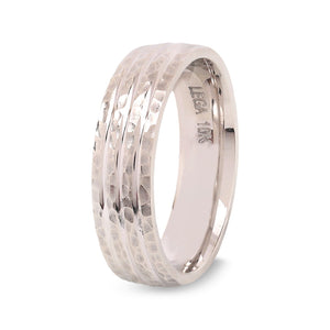 White Gold 6mm Hammer Finish Men's Ring, 10k